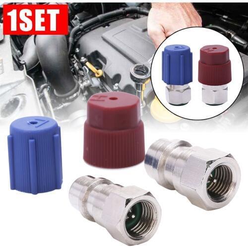 2pcs Red Blue Car Retrofit Conversion Adapter 1/4 SAE R12 To R134a High/Low Voltage AC Fitting For Automobiles Air Conditioner