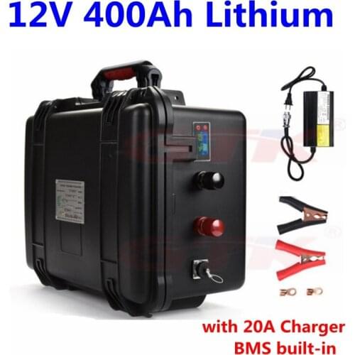Rechargeable 12V 400Ah Lithium li ion battery pack with BMS for UPS system soalr system RV Caravan motorhome+20A charger
