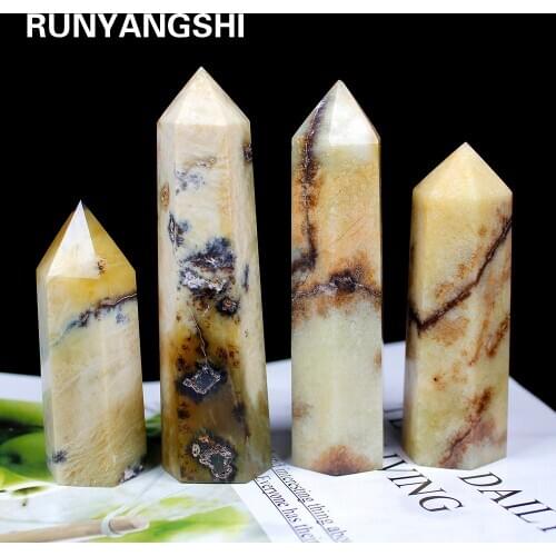 Natural CrystalBlack water grass green mountain jade Point Healing Stone Hexagonal PrismsObelisk Wand Treatment Stone DIY Gift