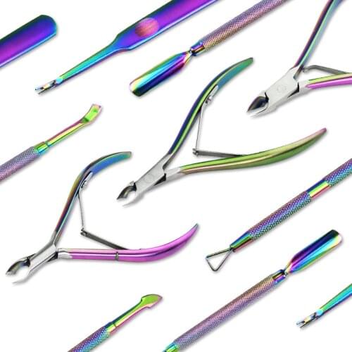 Arte Clavo Colorful Nail Cuticle Pusher Tweezer Dead Skin Remover Clipper Stainless Steel UV Gel Remover Pusher Nail Art Tools