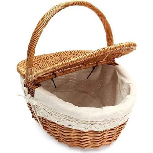 Wicker Basket Picnic Basket With Handle Shopping Storage Basket Breadbasket Fruit Snack Picnic Storage Box For Kitchen