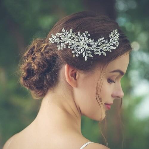 Silver Color Leaf Rhinestone Clip Headband Bridal Hair Accessories Hair Clip Headband Headpiece Accessoire Femme Bride Tiara