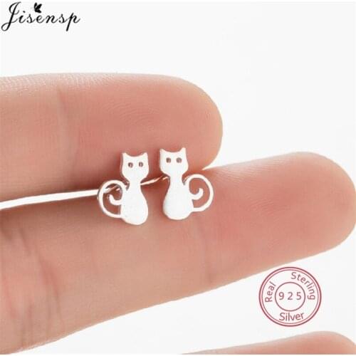 Genuine Original 925 Sterling Silver Cute Animal Cat Stud Earrings for Women Kid Vivid Kitten Ear Piercing Jewelry Female brinco