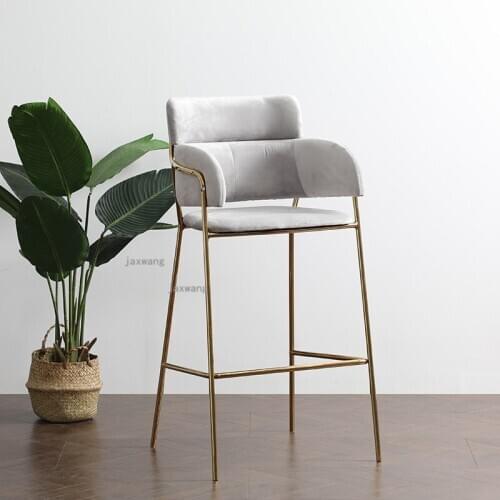 Nordic Flannel Backrest Bar Chair Golden Wrought Iron Restaurant Bar Stool Lounge Bar Armchair Living Room Furniture