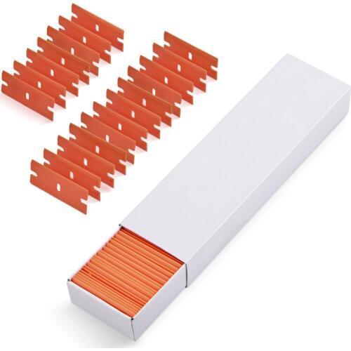 FOSHIO 100pcs 1.5" Double Edged Plastic Razor Scraper Blade for Scraping Labels and Stickers Decals from Window Glass Windshield