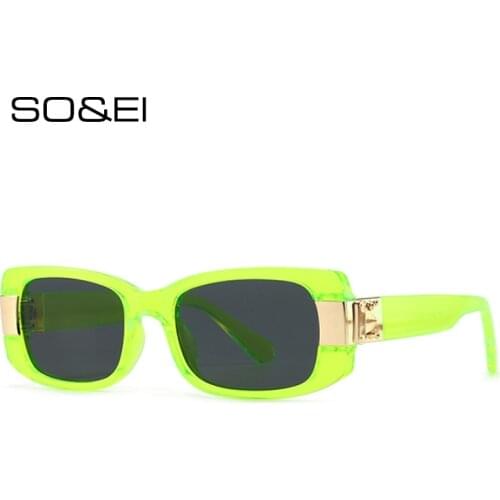 SO&EI Fashion Small Rectangle Sunglasses Women Retro Brand Designer Colorful Leopard Eyewear Shades UV400 Men Green Sun Glasses