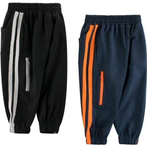Stylish 100% Cotton Simple Casual Sports Side Stripe Boys Long Pant Kids Trousers