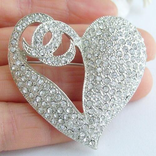 Wedding Bridal Rhinestone Crystal Love Heart Brooch Pin Pendant EE04831C4