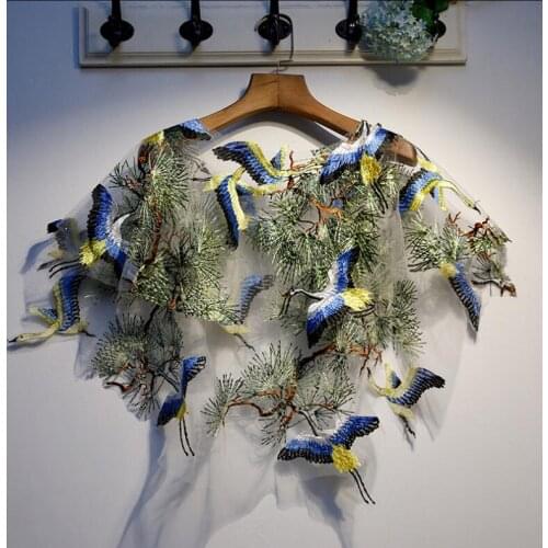 Womens Spring Summer bird embroidery mesh Pashmina Female Summer Sunscreen Mesh Lace Shawl cloak R2082