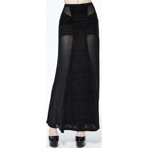 Devil Fashion Gothic Vintage Black Perspective Long Skirt For Women Sexy Fashion Bodycon Slim With Flower Patterns Women Skirts