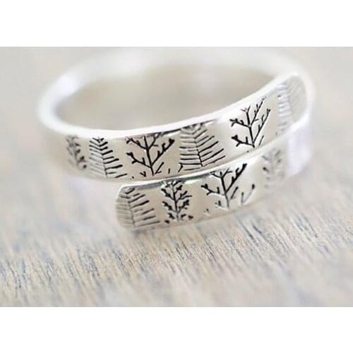 Chic Branch Women Carving Cedar Sapling Ring Open Retro grove personality Ring Wild Flower pine Tree Plant Jewelry Wholesale