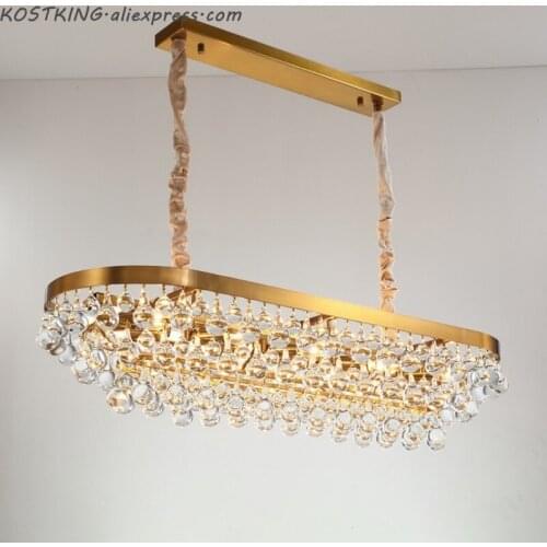 Gold rectangle kitchen modern chandelier for living room dining room water droplet crystal lamp villa hall store light fixtures