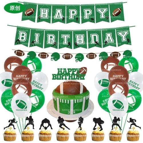1 Set Football Birthday Balloons Happy Birthday Banner Cake Toppers Foil Helium Balloon Globos for Football Party Decor Supplies
