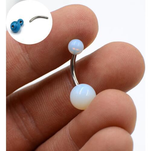 1Pc Surgical Steel Blue Stone White Opal Navel Belly Button Ring Ombligo Piercing Double Thread Navel Earrings