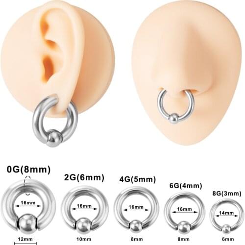 1PC Surgical Steel CBR Nose PA Cartilage Earring Septum Ring Spring Action Captive Bead Ring Plugs and Tunnels Piercing Jewelry
