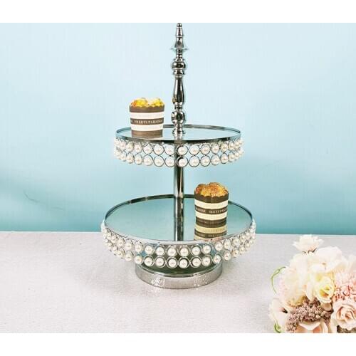 1pcs gold peral cake table Gold Accessory Tray Dessert Metal for Wedding Mirrors
