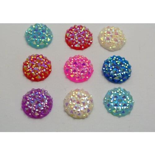 100 Mixed Color Flatback Round Cabochon Gems Pyramid Dotted 12mm