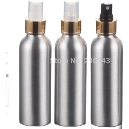 100pcs 150ml Aluminium bottle metal bottle with gold collar white/black/transparent mist sprayer pump