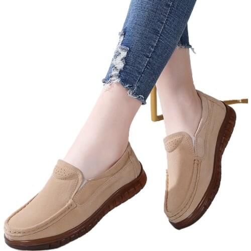 2021Spring Retro Womens Flat Shoes Cow Suede Leather Casual Sports Shoes Comfortable Soft Sole Shoes Light Leather Shoes Women