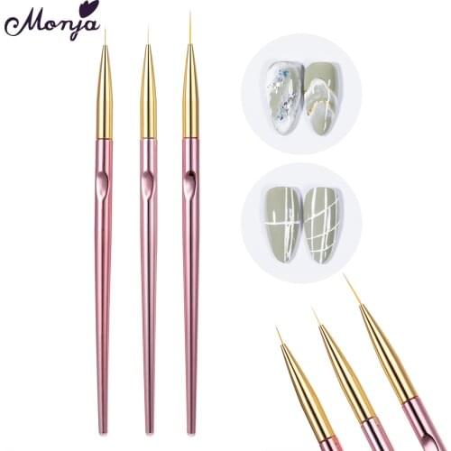 Monja 3 Pcs Nail Art Acrylic Liner Painting Brush French Lines Stripes Grid Pattern Drawing Pen 3D DIY Tips Manicure Tools