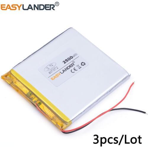 3pcs /Lot 3.7 V lithium battery 407072 2500 milliampere patriot M608 M60 patriot p726 battery For MID laptop cell phone speaker