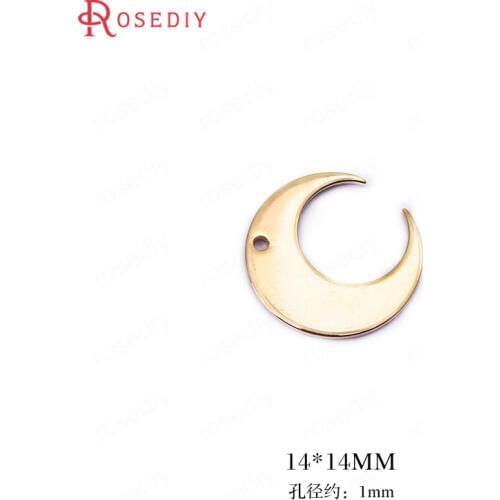 34403)10PCS 14*14MM Hole 1MM 24K Gold Color Brass Moon Shape Charms Pendants High Quality Diy Jewelry Findings Accessories