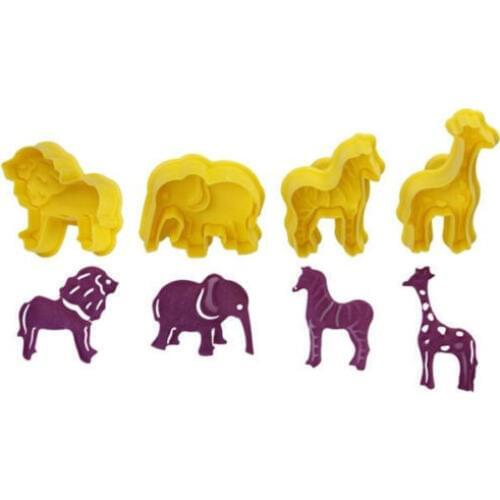 4PCS/SET Animals Horse/Giraffe/Lion/Elephant Cookie Biscuit Cutter Stamp Mold DIY plastic cake molds