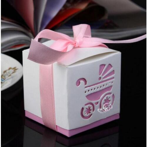 50pcs Laser Cut Carriage Gift Candy Boxes Wedding Favors and Gifts Baby Shower Party Decoration