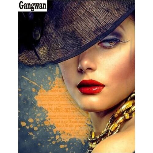 5D DIY Diamond Painting 100% Full Square/Round Drill Fashion women 5d diy diamond Embroidery hat beauty Cross Stitch 3D Decor