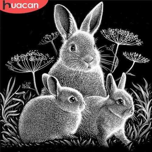 HUACAN Full Square/Round Drill Diamond Painting Rabbit 5D DIY Diamond Embroidery Cross Stitch Animal DIY Wall Art Craft Kit