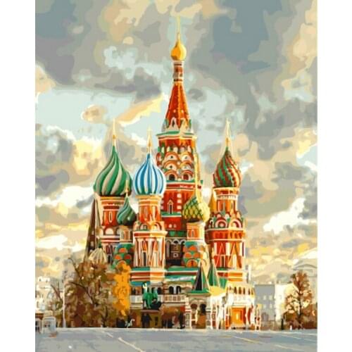 Frameless picture oil paintings by numbers wall decor diy painting on canvas for home decor 4050 church