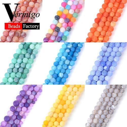 Natural Stone Green Black Purple Frost Cracked Agates Onyx Beads For Jewelry Making 4mm-12mm Round Loose Beads DIY Bracelets 15"