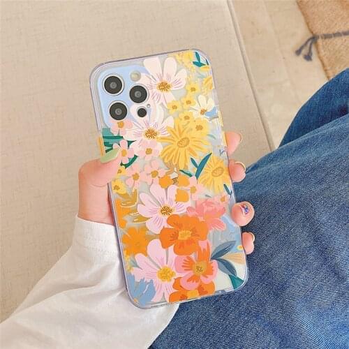 Graffiti Watercolor Flowers Phone Case For iPhone 11 12 Pro Max XS Max X XR 8 7 Plus SE 2020 11 Pro Clear Shockproof Soft Cover