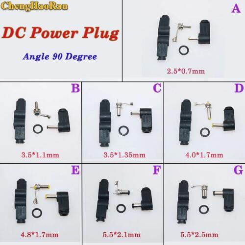 ChengHaoRan 1pcs DC 5.5*2.1/5.5*2.5mm 4.0*1.7/4.8*1.7/3.5*1.1mm Male DC Power Plug Connector Angle 90 degree L Shaped plastic