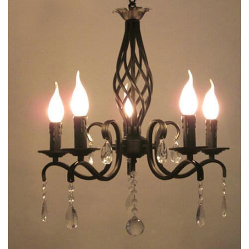 For Foyer living room bedroom dinning room use matt black modern vintage 5 arms classical crystal chandelier