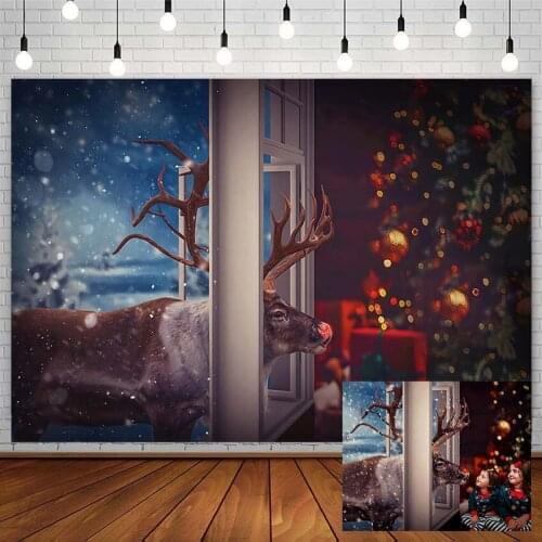 Christmas Backdrop Tree Winter Reindeer Gift Bokeh Snow Wonderland Kid Photography Background Photo Studio Decor Props Photozone