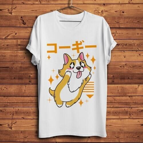 Exaggerated Japan kawaii style corgi dog funny anime t-shirt homme short t shirt men white casual tshirt unisex streetwear