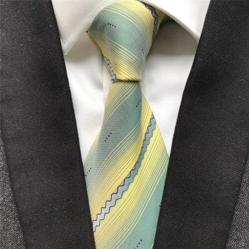 10 cm Width New Design Mens Ties Jacquard Woven Neck Tie Green with Yellow Stripes Unique Neckties to Match Dress Shirt