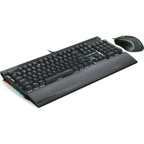 Z727 Gaming Keyboard Mouse and Mouse Pad Combo , Wired Backlit Blue Switch Mechanical Keyboard with Side Light , Black