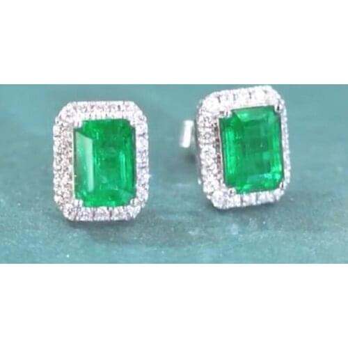 Classic Princess Cut Green Zircon Stud Earrings Luxury Green Gems Crystal Earrings Bridal Earrings Wedding Jewelry Lovers Gifts