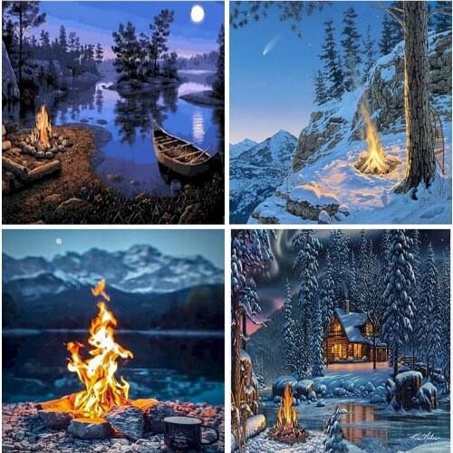 Bonfire DIY Oil Painting By Numbers Adults HandPainted Oil Painting On Canvas With Frame Colouring By Number Set Home Decor Gift