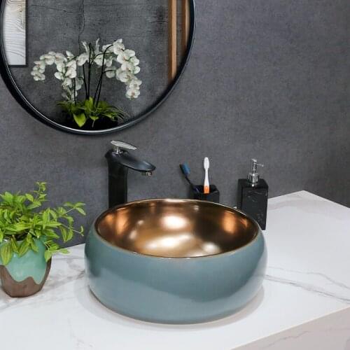 Metal glaze Nordic style art above counter basin wash basin hotel bathroom round household light luxury wash basin