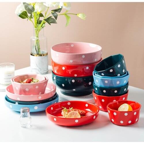 Wave Dot Bowls And Dishes Ceramic Household Hand-painted Wave Dot Creative Ins Pasta Plate Dessert Plate Tableware