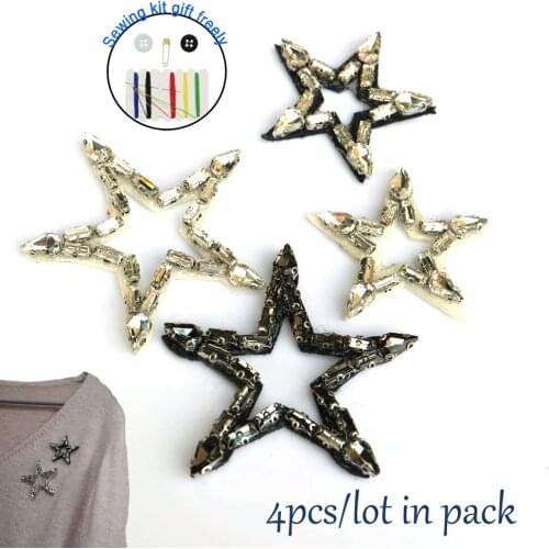 Fashion 4pcs star beaded embroidered Patches for Clothing sew on rhinestone parches stars Appliques Decoration Badge parche diy