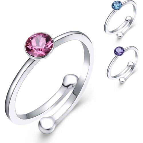 Fashion Natural Stone Rings Moonstone Jewelry For Women Men Vintage Thin Rings Open Size Pink Blue Purple Silver Color Rings