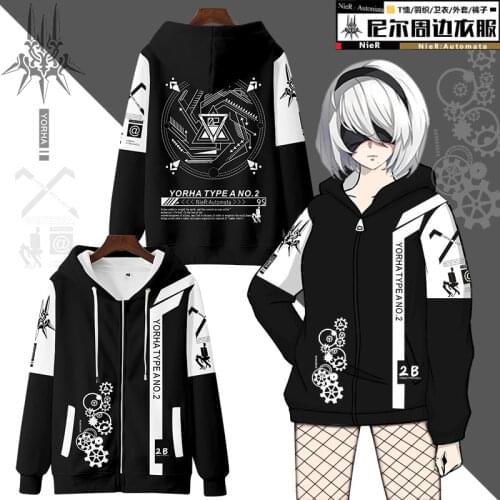 Game NieR:Automata 3D Printing Men/Womens Spring Fashion Zipper Hoodies Sweatshirt Harajuku Pullover Hoody Oversized Hoodie