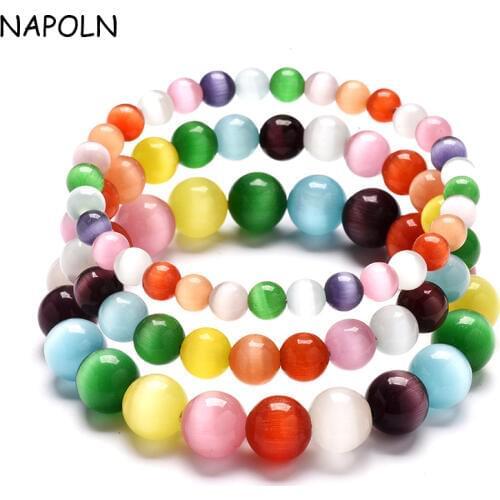 NAPOLN Handmade Bracelets For Women Multicolor Opal Bracelets Bangles 6/810MM Natural Stone Beads Bracelet Dropshipping