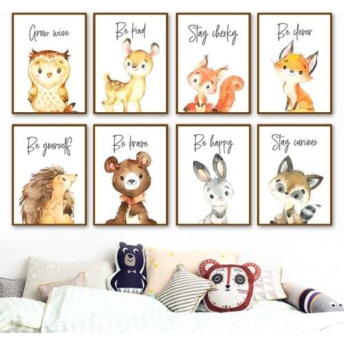 Cute Rabbit Raccoon Bear Owl Deer Hedgehog Fox Wall Art Canvas Painting Nordic Posters And Prints Wall Pictures Kids Room Decor