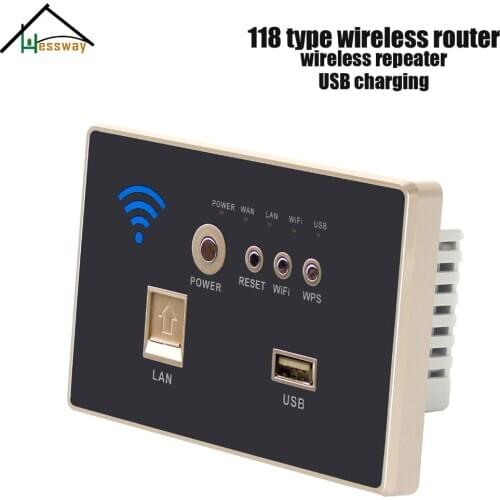 Wall Embedded Wireless AP Router Wireless WIFI USB Charging Socket Panel Black with118 standard
