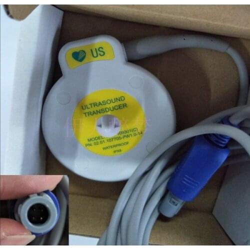 EDAN Original Fetal Monitor F9 Fetal Heart US Probe Double Groove 4-pin Yellow With Velcro Cord 2.5 Meters Long
